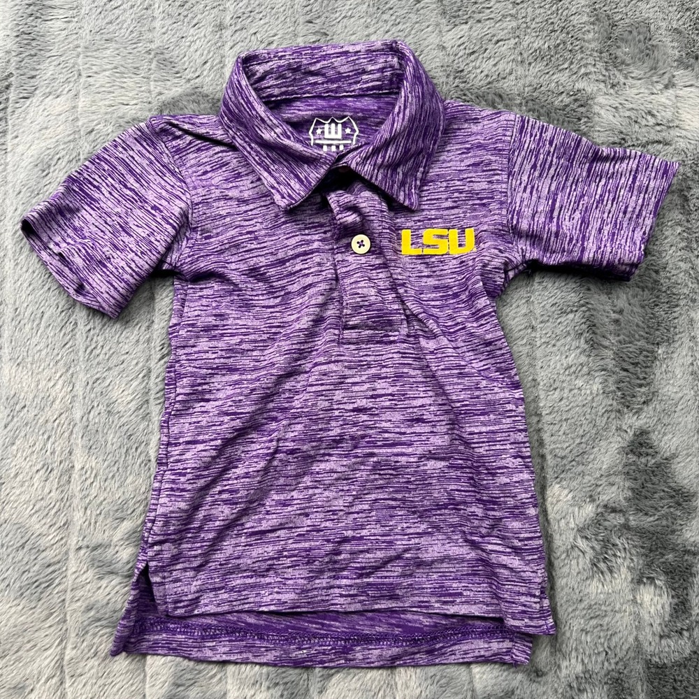 Wes and Willy LSU Tigers Purple Space Dye Polo Shirt 12M BWSST